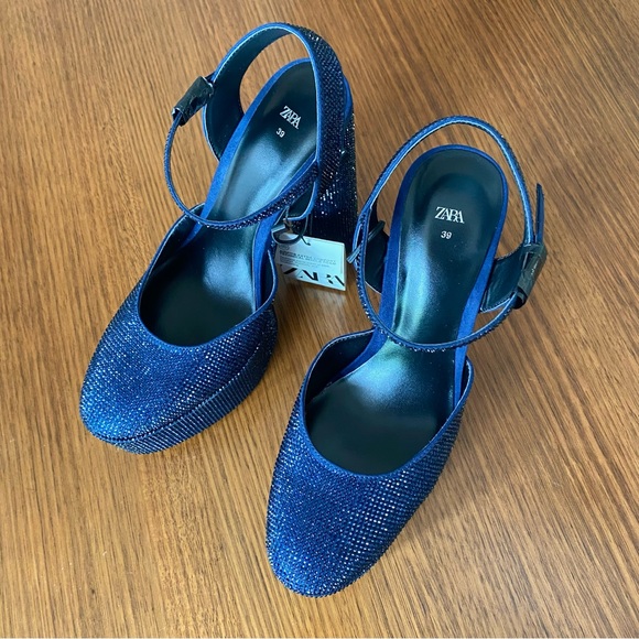 Zara rhinestone platform heels blue crystals - Picture 5 of 10